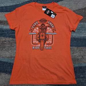 Harley Davidson Orange Graphic NWT Tee M House of Harley Ride Fast